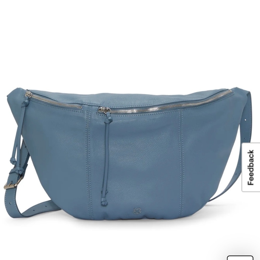 Lucky Brand Feyy sling bag zip close adjustable strap purse light blue leather